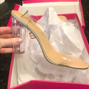 Shoedazzle clear block heels size 8 nude